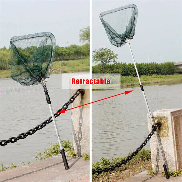 Fishing Landing Net Portable Black Triangle Fish Mesh Foldable Pole Handle