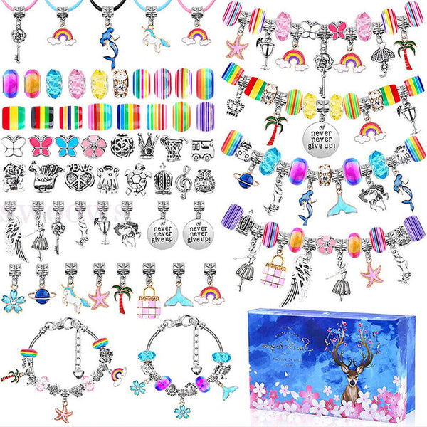 Beads Jewellery Charms Pendant Set DIY Craft Kids Girls Gift Bracelet Making Kit