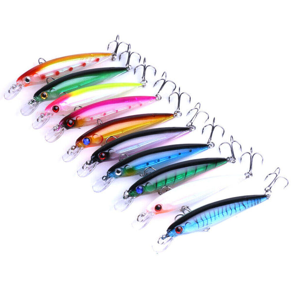 10pcs Fishing Minnow Lures 11cm Diving Barra Trevally Mackerel