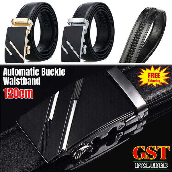 Fashion Mens Genuine Leather Ratchet Belt Automatic Buckle Waistband Waist Strap