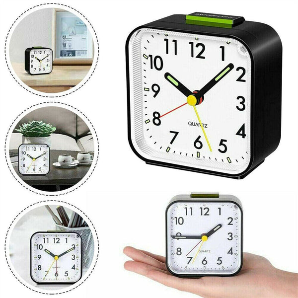 Battery Operated Alarm Clock Quartz No Tick With Night Light Bedside Clocks AU