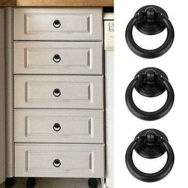 1-10 Black Ring Pull Handle Cabinet Knob Drawer Dresser Cupboard Drop Zinc Alloy