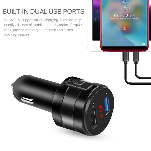 Handsfree Bluetooth 4.2 FM Transmitter Wireless Car Charger USB Kit Radio Player