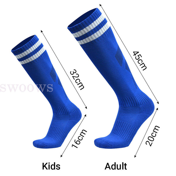 Pair Kids Adult High Knee Football Sport Socks Footy Soccer Baseball Hockey