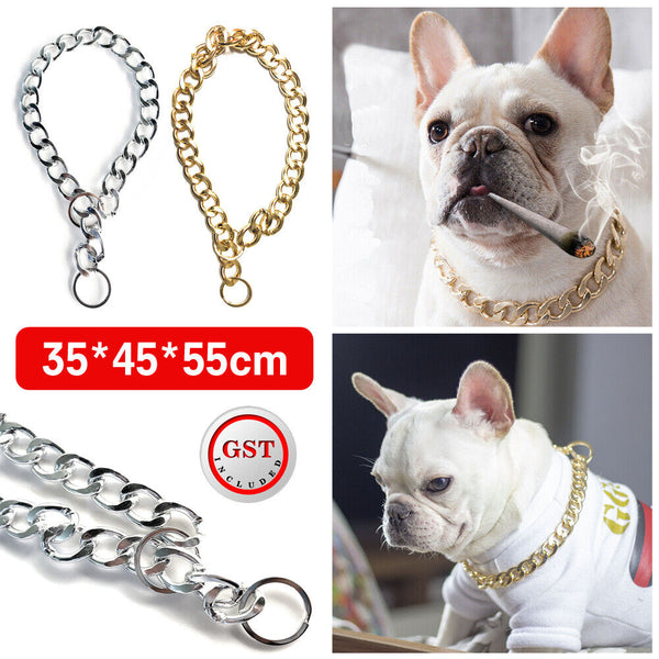 Dog Chain Collar Heavy Duty Choker Double Pet Slip Check Twist Link Chrome