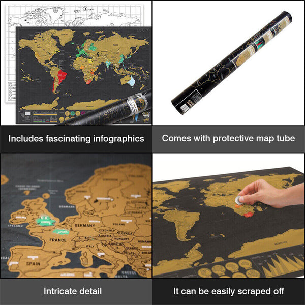 New Deluxe Large Scratch Off Map Personalised World Map Travel Atlas Travel Gift