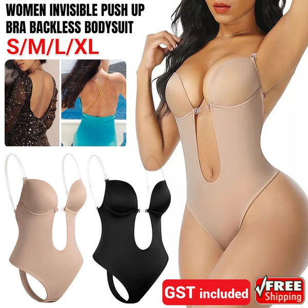 Women Invisible Push Up Bra Backless Bodysuit wedding Party Bra Deep U Underwear