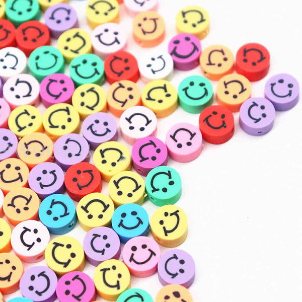 50pcs 10mm Smiley Face Pony Beads Polymer Clay Fun Mix DIY Jewellery Spacer AU