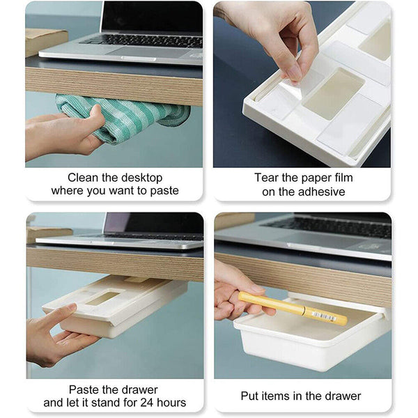 Under Desk Table Drawer Tray Pencil Organizer Hidden Self Storage Adhesive S-L