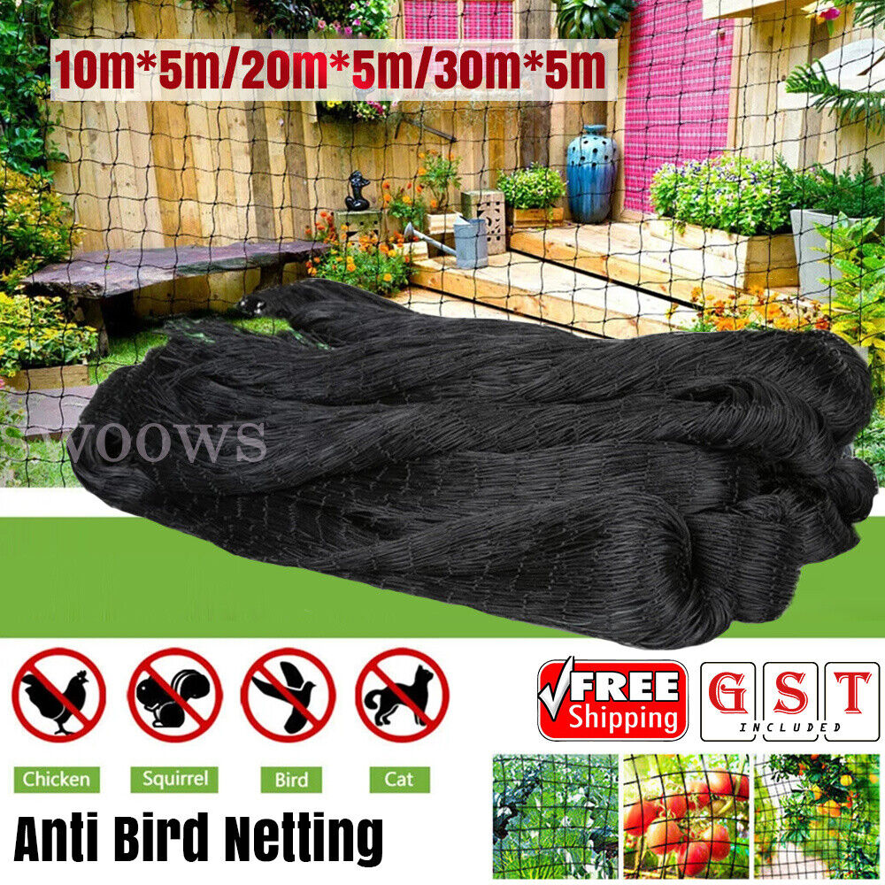 Bird Netting Net Anti Pest Commercial Fruit Trees Plant 10m/20m/30m Mesh Black