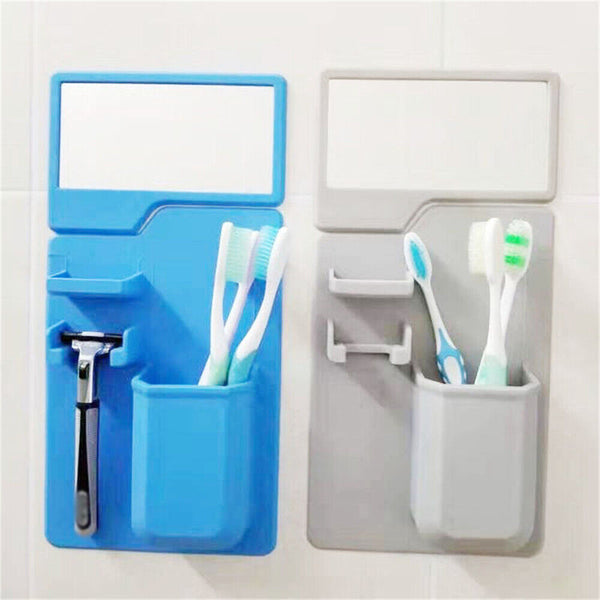 Silicone Mirror Self Grips + Toothbrush Holder Shaving Makeup Shower Mirror AU