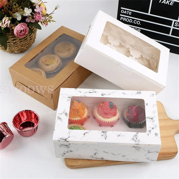 Cupcake Box Cases 4/6 holes Clear Window Cupcake Display Boxes Muffin Cup