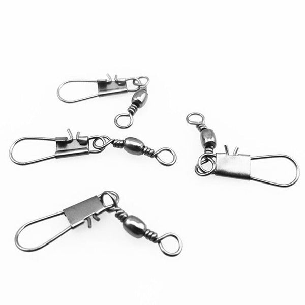 100pcs 7 size Fishing Rolling Barrel Swivel with Interlock Snap Tackle Connector