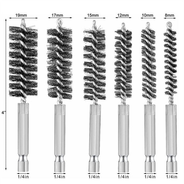 Stainless Steel Wire Brush Bore Cleaning Brush 1/4" Shank For Drill Power Tool