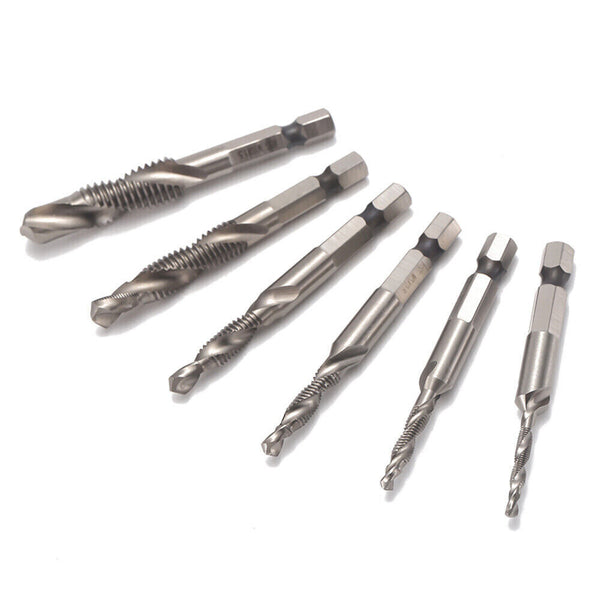 6X HSS Hex Shank Tap Drill Bits Metric Thread Screw Compound Tapping Set Tool