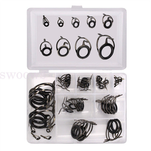 45pcs Fishing Rod Guides Repair Kit Ceramic & Stainless Guide Tip Top Eyelet