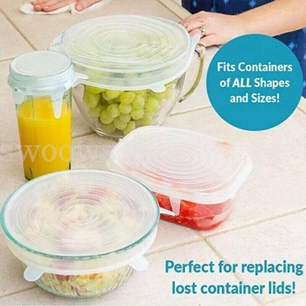 6-12PCS Stretch Reusable Silicone Bowl Wraps Food Saver Cover Seal Lids