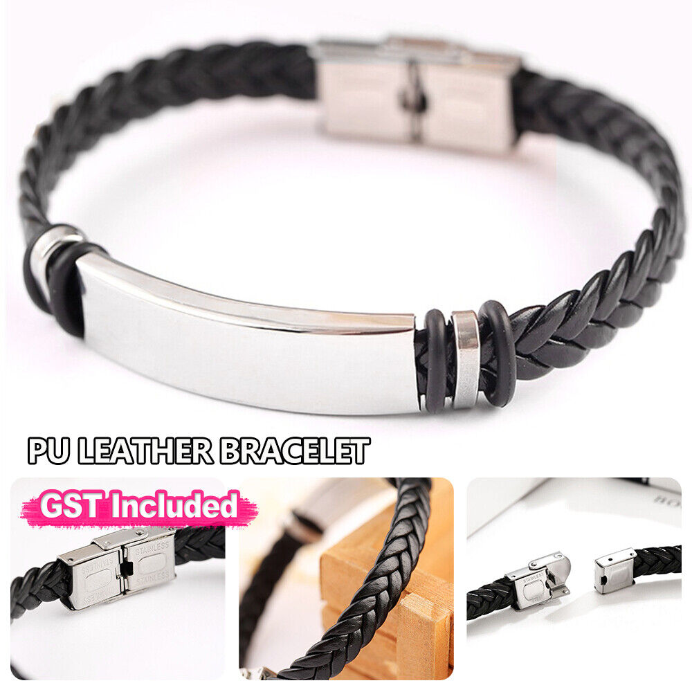 1/2x PU Leather Bracelet Gift for Dad Daddy Fathers Day Mens (without font)