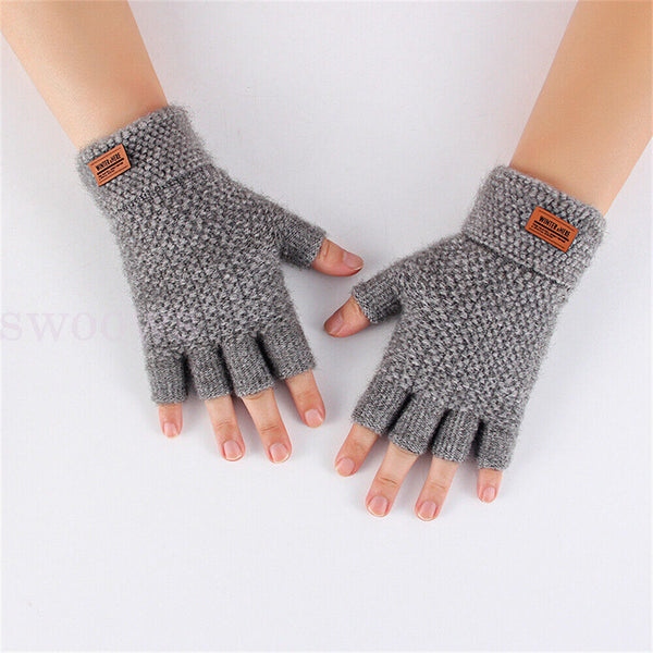 Thick Fingerless Gloves Driving Gloves Knitted Alpaca Wool Half Finger Mittens