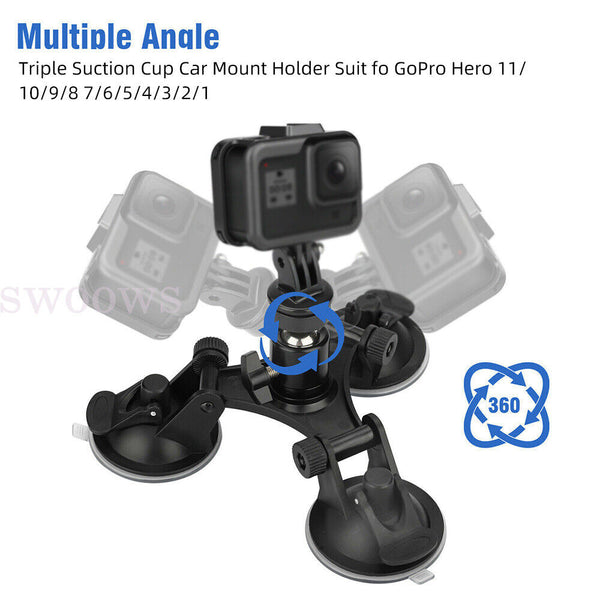 Triple Suction Cup Car Mount Holder Suit For GoPro Hero 8/7/6/5/4 Action Camera