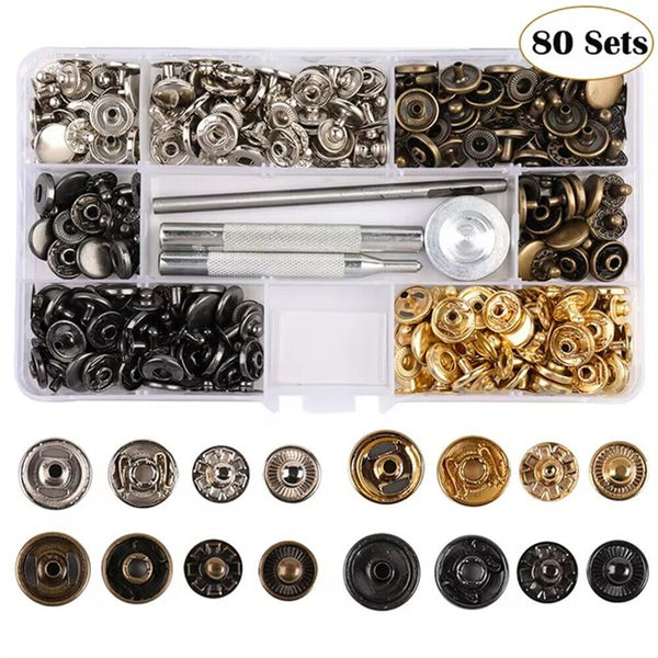 325pcs Metal Snap Fasteners Kit Press Studs Buttons Tool Women Men Craft Leather