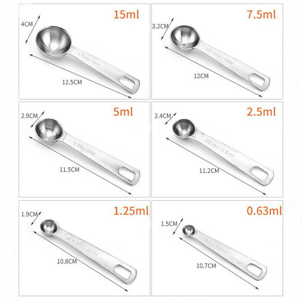 6pcs Measuring Spoons Set Stainless Steel Jugs Tea Coffee Kitchen Baking Tool AU