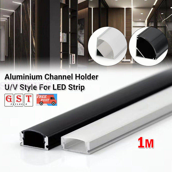 1-6Pcs 1M Aluminium Channel Holder U/V Style For LED Strip Light Bar Lamp Black