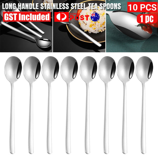 UP 10PC Long Handled Stainless Steel Coffee Spoon Cold Drink Ice Cream Tea Spoon