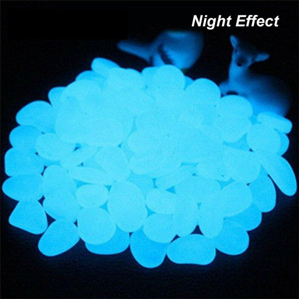 100X White Glow in the Dark Pebbles Stone Rock Fish Tank Stones Garden Road Deco