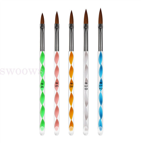 5pcs x New Sable Nail Art Acrylic Brushes in Sizes 4 6 8 10 12 Gel Drawing