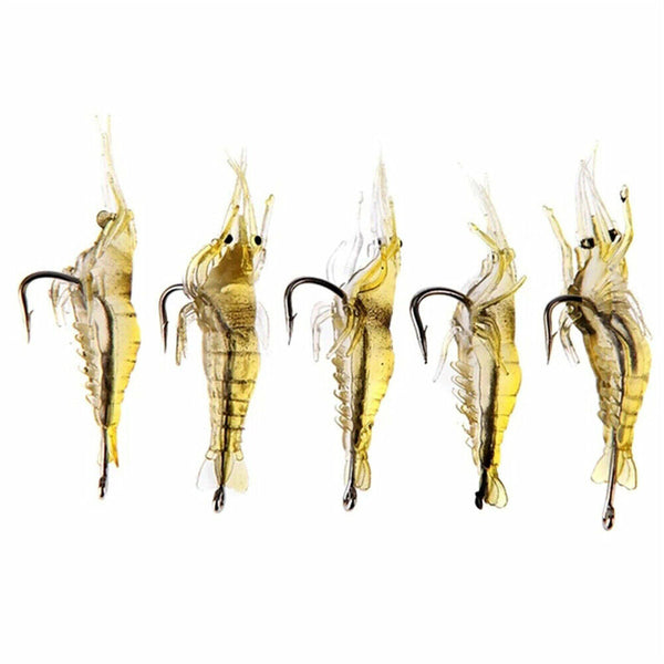 up20X Soft Plastic Bass Yabbie Prawn Shrimp Fishing Lure Jig Heads Bream Natural