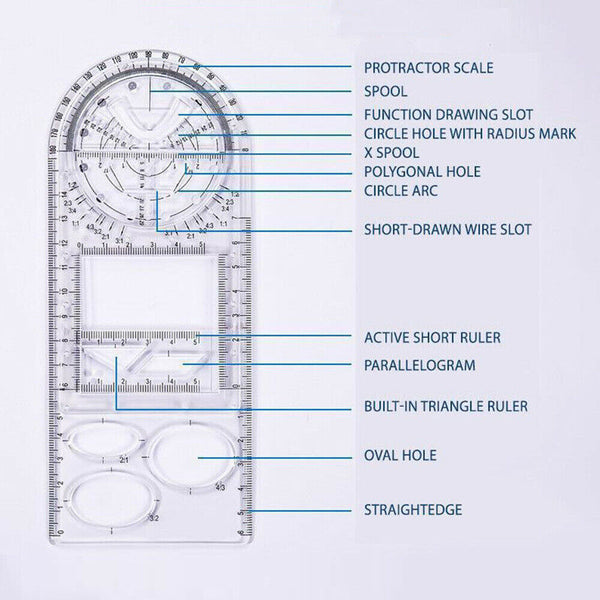 Multifunctional Geometric Ruler Drawing Template School Office Measuring Tool AU