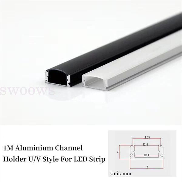 1-6Pcs 1M Aluminium Channel Holder U/V Style For LED Strip Light Bar Lamp Black