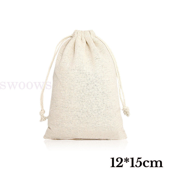 10-100X  Drawstring Storage Bags Calico Bags Natural Linen Tote Gift Bag Bulk