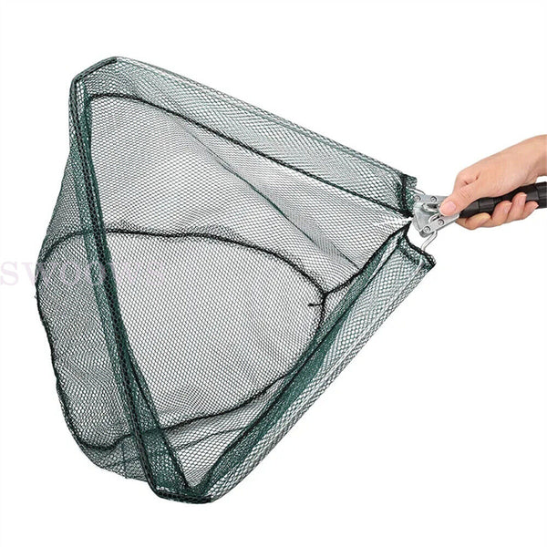 Fishing Landing Net Portable Black Triangle Fish Mesh Foldable Pole Handle