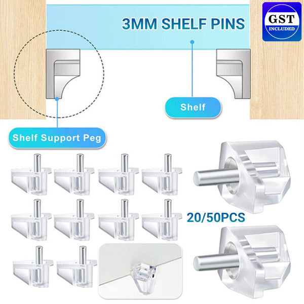 20/50/100/150Pcs 3mm Shelf Pins Clear Support Pegs Cabinet Shelf Pegs Clips AU