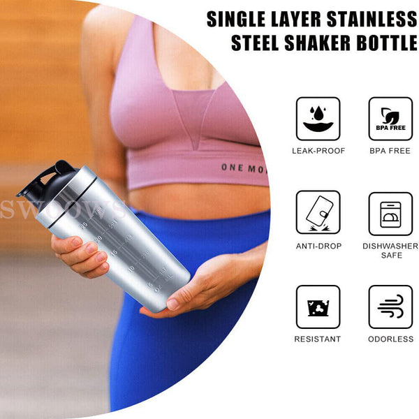 1/2x 750ml Stainless Steel Single Layer Shaker Cup Sports Water Cup, Fitness Cup