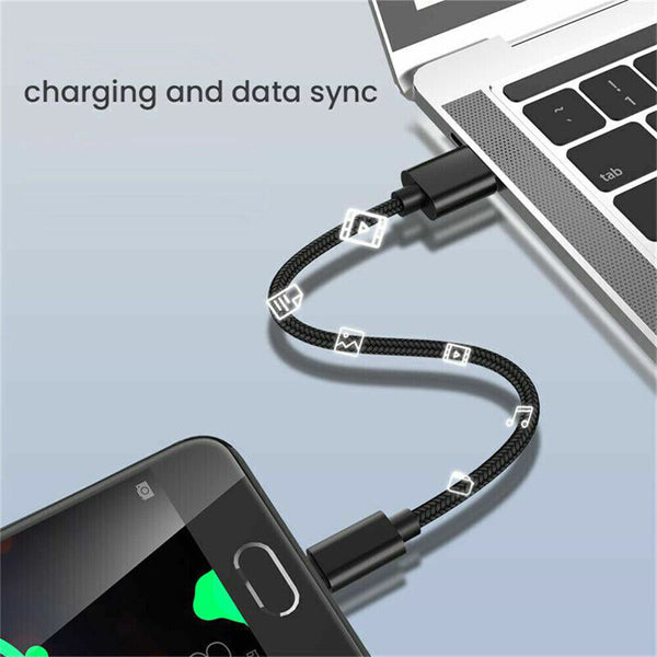 1/2x 20CM Short Braided Micro USB Cable Fast Sync Charging Data Transfer Cable