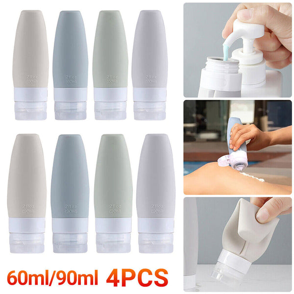 4PCS Cosmetic Container Dispenser Silicone Empty Bottle Travel Shampoo Lotion