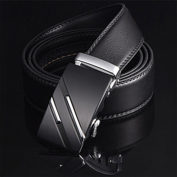 Fashion Mens Genuine Leather Ratchet Belt Automatic Buckle Waistband Waist Strap