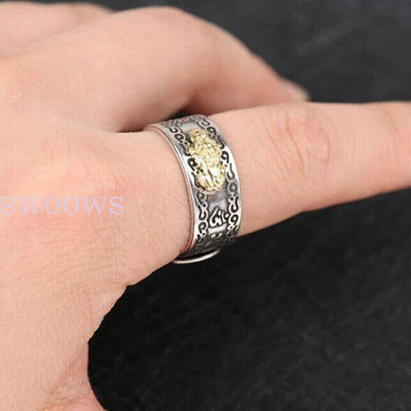 NEW Feng Shui Pixiu Mani Mantra Protection Wealth Quality Lucky Adjustable Ring