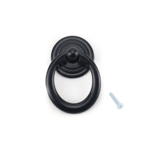 1-10 Black Ring Pull Handle Cabinet Knob Drawer Dresser Cupboard Drop Zinc Alloy