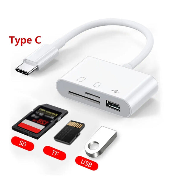 3 In 1 USB 3.1 Type-c Card Reader To SD/TF/USB Hub Adapter Micro SD Card PC