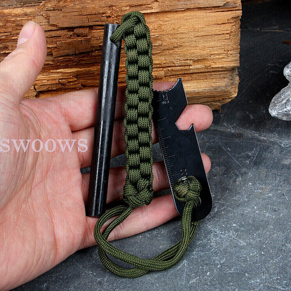 x2 Ferrocerium Flint Rod 15cmx1.2cm Survival Fire Starter with Striker Para-cord