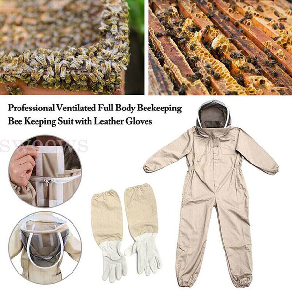 Full Beekeeping Suit Heavy Duty Leather Ventilated Keeping Gloves Bee Anti-Sting