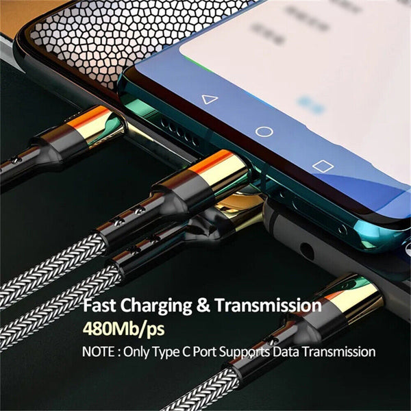 Multi Charging Cable 5A 3 in 1 Multiple USB Super Fast Long Charging Cable Cord