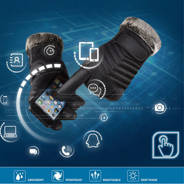 1/2 Winter Warm PU Leather Wool Wrist Gloves Touch Screen Full Finger Fur Mitten