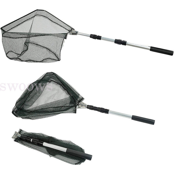 Fishing Landing Net Portable Black Triangle Fish Mesh Foldable Pole Handle