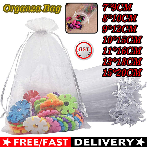 UpTo 200x Organza Bag 7 Sizes Sheer Bags Jewellery Wedding Candy Packaging Gift