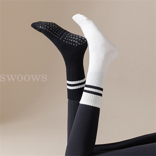 1/3Pair Yoga Socks Non-Slip Grips Anti-Skid Pilates Barre Dance Cushioned Sock